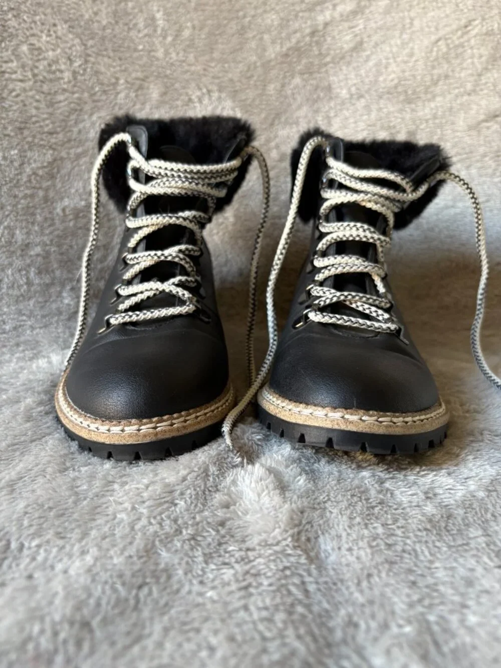 Express Black Faux Leather Faux Fur Trim Lace-Up Ankle Boots Size 9